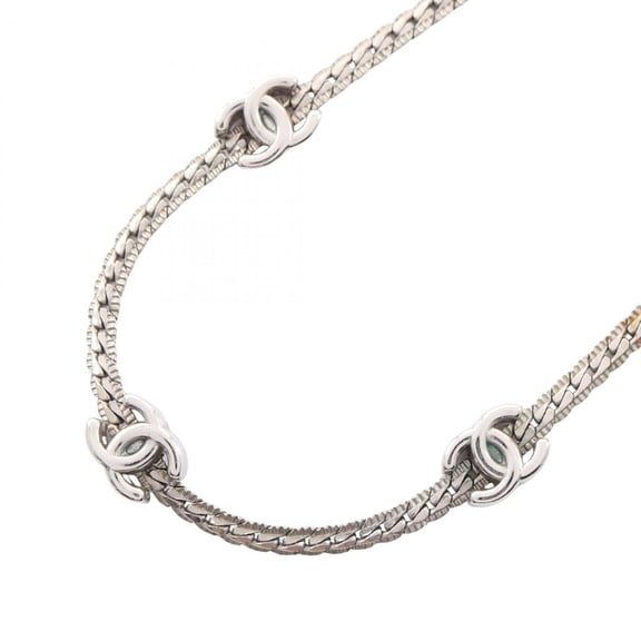 Pre-Owned Chanel Coco Mark Necklace, Stainless Steel Jewelry, Women's, Silver Tone
