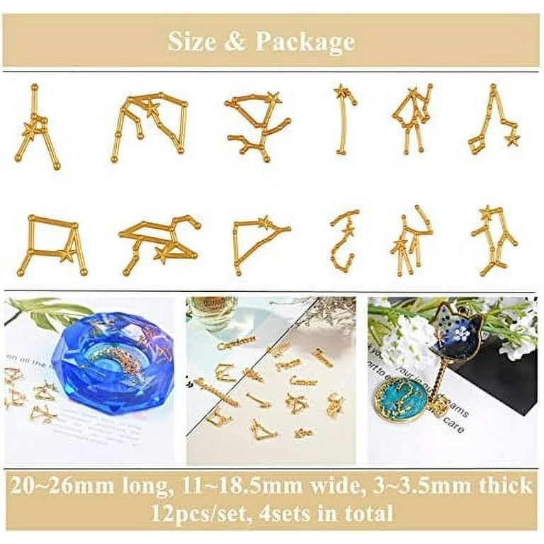96pcs Zodiac Sign Resin Fillers 2-Style Constellation Words Star Sign Alloy  Epoxy Resin Supplies Filling Accessories for Resin Crafting and Jewelry  Making - Golden 