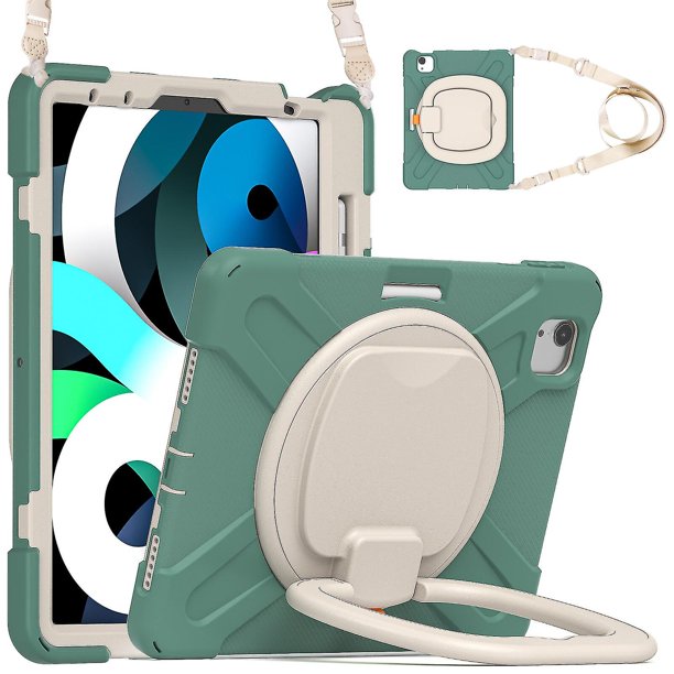 Funda a juego para iPad Air4 de 10,9 pulgadas con correa para el hombro, soporte de anilla ajustable grande, portalápices y protección contra golpes.
