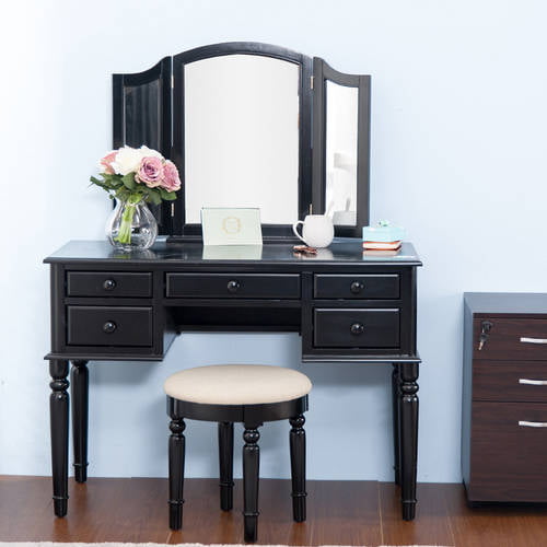 Merax Black Vanity Table Set With Mirror And Stool Make Up