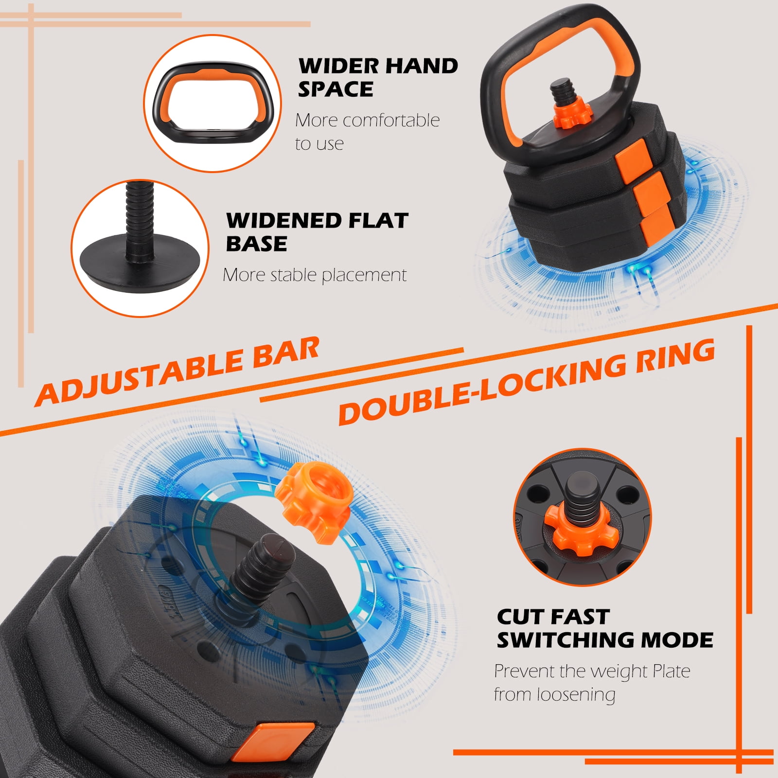 ARVAKOR 50lbs Adjustable Dumbbell Set – Octagonal Anti-Roll Design, Non-Slip Grip, Versatile Weights with Barbell, Kettlebell, Push-Up Options, Orange