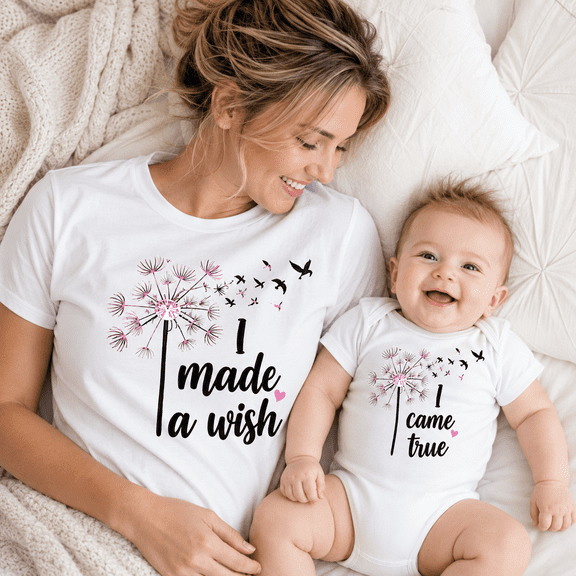 Mom and Baby Shirt, I Made A Wish I Came True Matching Family Shirts, Cute Dandelion Mom Gift, Birthday Gift for Mom and Baby