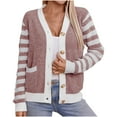 thumbnail image 2 of Ftwytp Sweaters for Women Clearance Fall Fashionable Striped Printing Contrasting Color Buttons Outwear Coats Knit Loose Fit Cardigan with Pockets, 2 of 7
