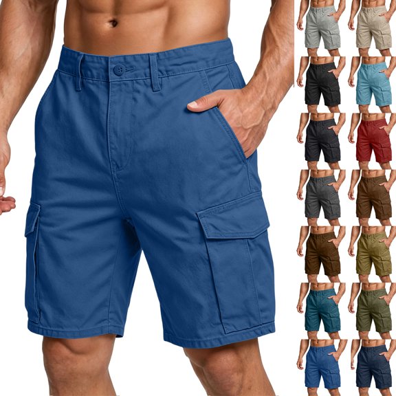 Resicozy Cargo Shorts for Men Summer Cotton Stretch Casual Shorts with Multi Pockets Outdoor Baggy Cargo Shorts Dark Blue 4XL