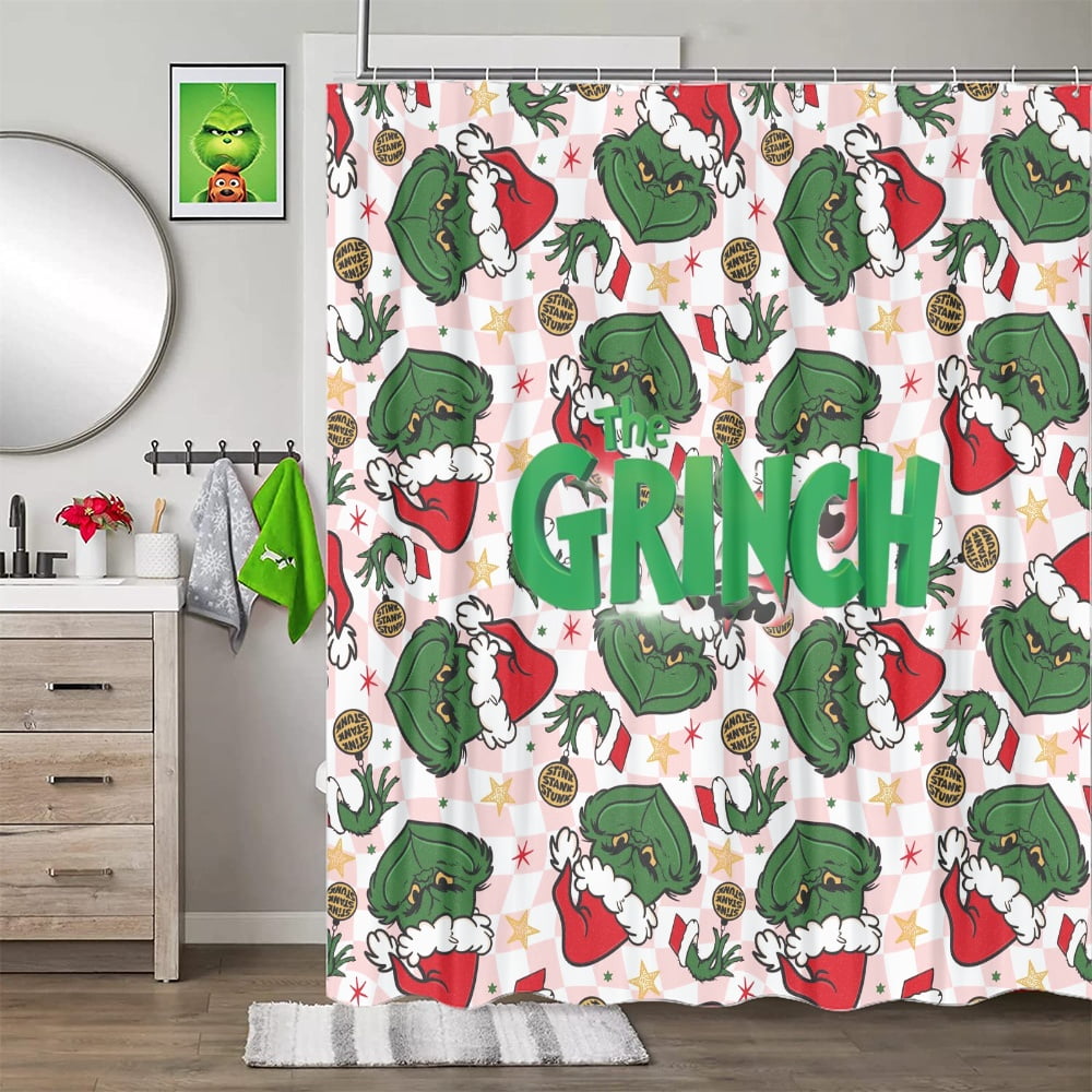 3D Print Grinch Christmas & Shower Curtain 60x72 Inches Waterproof