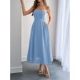 thumbnail image 3 of Women Strapless Tube Maxi Dress Flowy Swing Long Sundress Sleeveless Summer Boho Beach Dress with Pokets Blue M, 3 of 7
