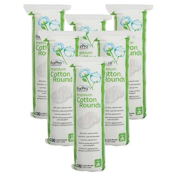 ForPro Professional Collection Premium Cotton Rounds, 100% Cotton, Non-Tearing, Lint-Free, for Cosmetic, Nail, and Personal Use, 2.25”, 600-Count (Pack of 6-100 Cotton Rounds)