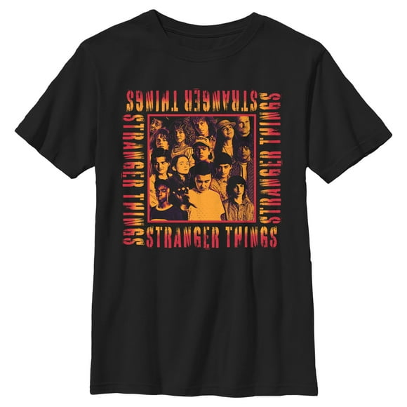 T-Shirt Stranger Things Orange Groupe Shot Garçon - Black - Grand