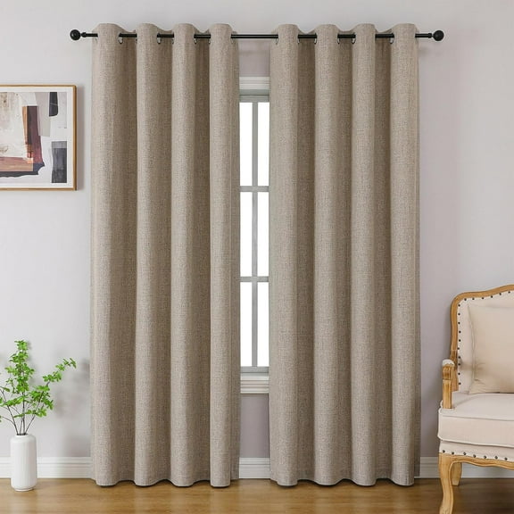 100% Blackout Curtains 84 inches Length 2 Panels Set, Room Darkening Linen Textured Curtain Grommet for Bedroom Living Room, Light Blocking Thermal Insulated Drapes (52 x 84 Inch,Linen)