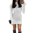 thumbnail image 1 of FOCUSNORM Robe Courte Garçon pour Femmes, Fleur 3D, Manches Longues, Col Ras du Cou, Couleur Unie, Mini-Robe, Robe de Sortie, 1 of 7