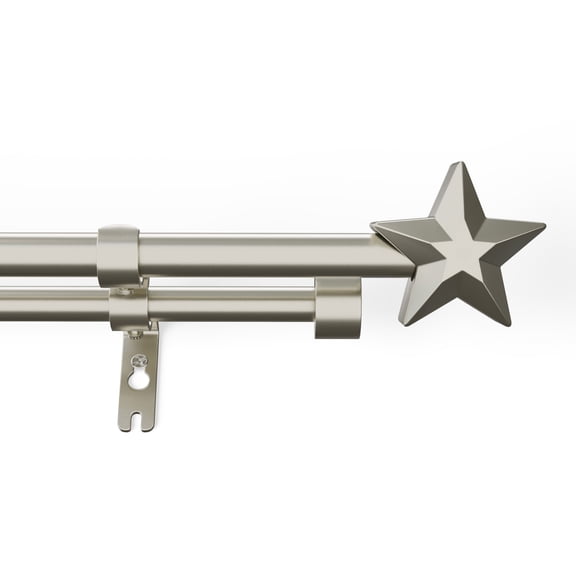 Mainstays Kids 3/4" Satin Nickel Star Adjustable Double Curtain Rod, 28"-48"