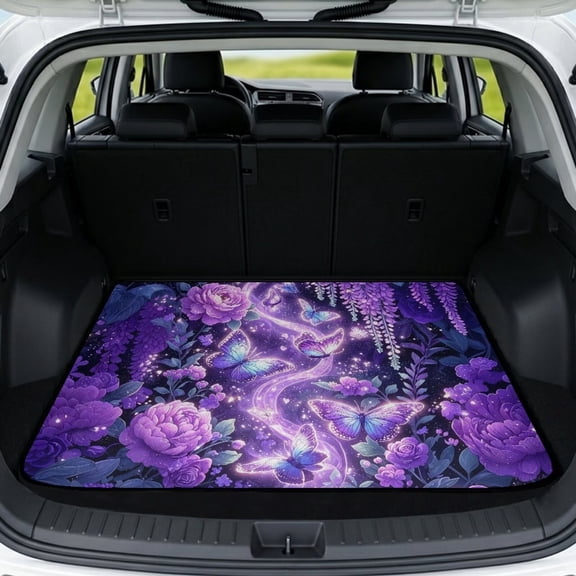 DISNIMO Car Trunk Mat 29" x 39" Butterfly Flower Print All Weather Cargo Liner Floor Mat with Non-Slip Backing Scratch-Proof Dog Seat Cover Fits for SUV Truck Sedan
