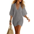 thumbnail image 2 of Women's Solid Color Half Sleeve Collared Mini Dress Casual Summer Dress, 2 of 9