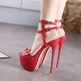 thumbnail image 5 of FSJ Women Open Toe Platform Stripper Heels Double Strap Sky High Stiletto Heel Sandals Sexy Party Dance Shoes Size 5.5 Red, 5 of 5