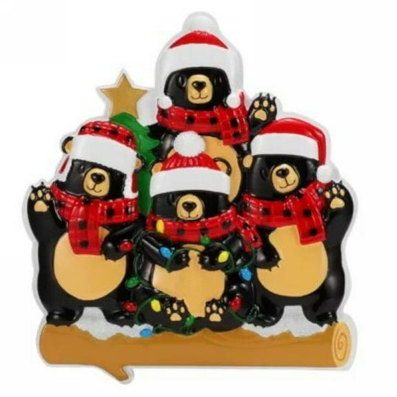 Bears with Scarf & Santa Hat Family of 4 Best Friends Grandchildren Personalized Christmas Ornament