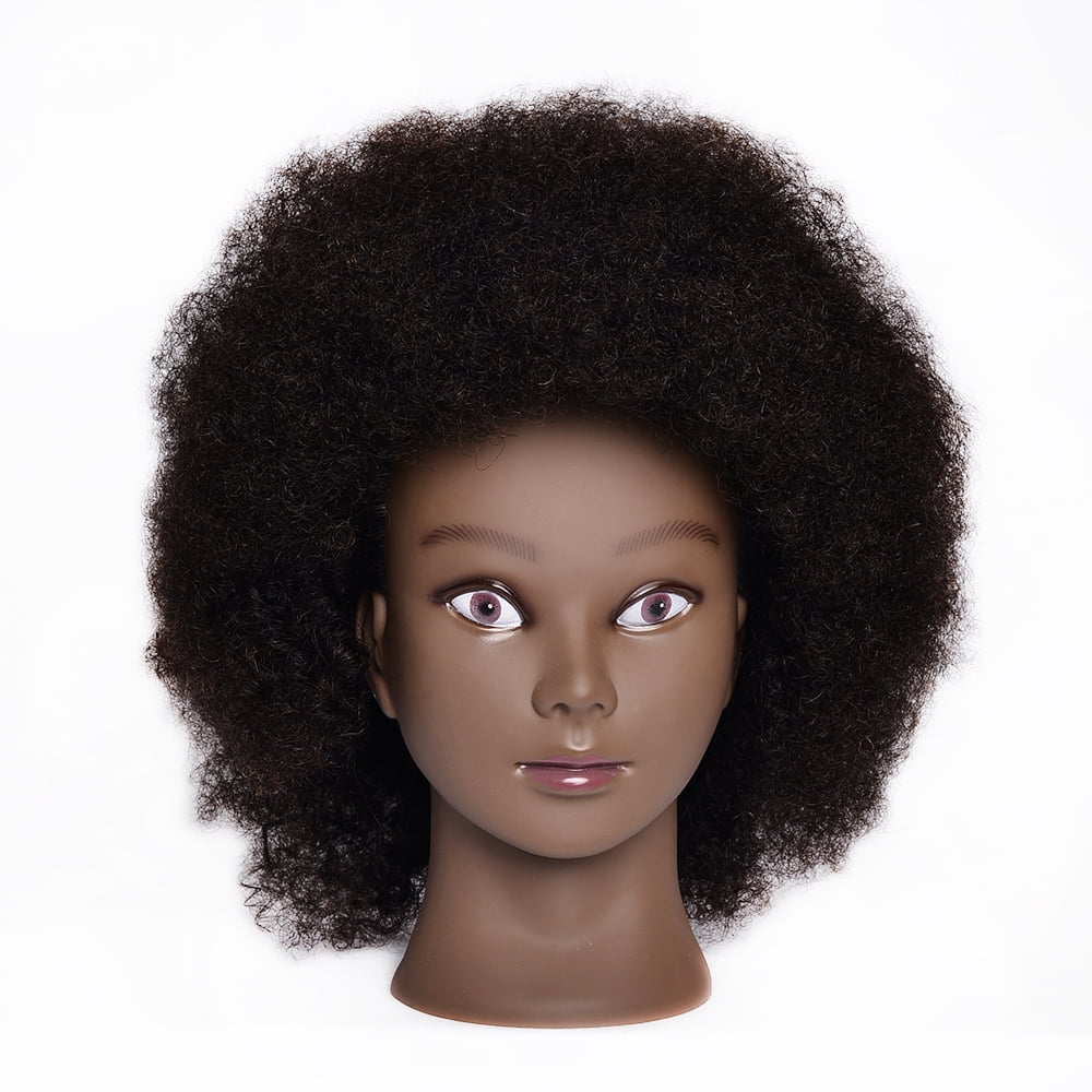 Curl African American Mannequin Head with 100 Human Hair, Cosmetology Afro Hair Mannequin Head
