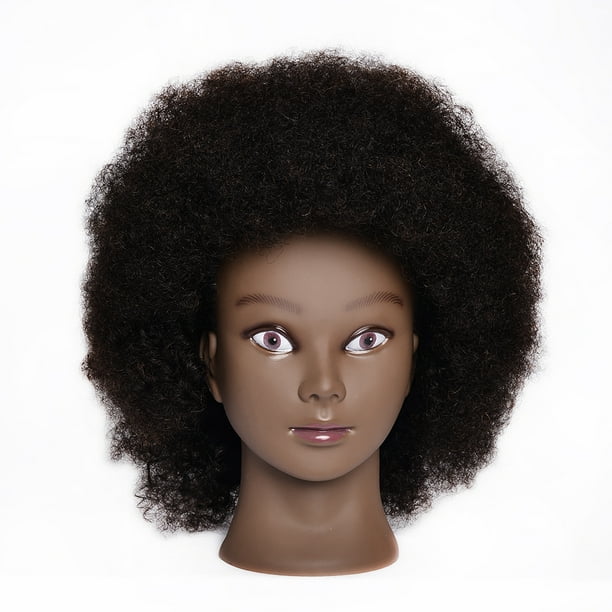 Curl African American Mannequin Head with 100% Human Hair Cosmetology Afro Hair  Mannequin Head Hairdresser Training for Styling Dye Cutting Braiding  Practice with C - Clamp #2 Dark Brown 