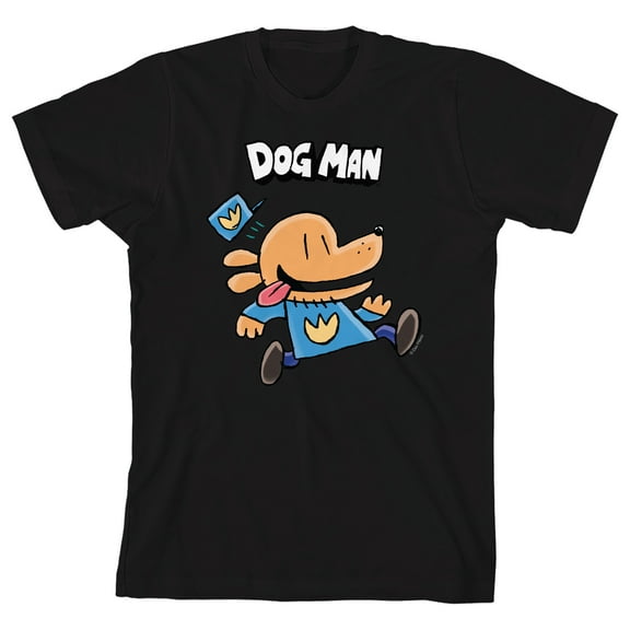 Dog Man Running Youth Black Crew Neck Short Sleeve T-shirt-Medium