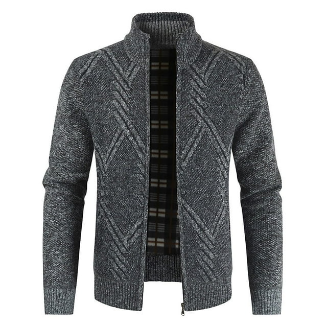 DPTALR Men's Cardigan Sweater Geometry Casual Stand Collar Coat Solid Color Keep Warm Sweater Solid Color