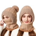 thumbnail image 2 of CYSFASHION 3 In 1 Beanie Hat With Scarf And Mask Warm Scrub Caps Women Womens Scarves Fitness Face Masks Khaki, 2 of 8