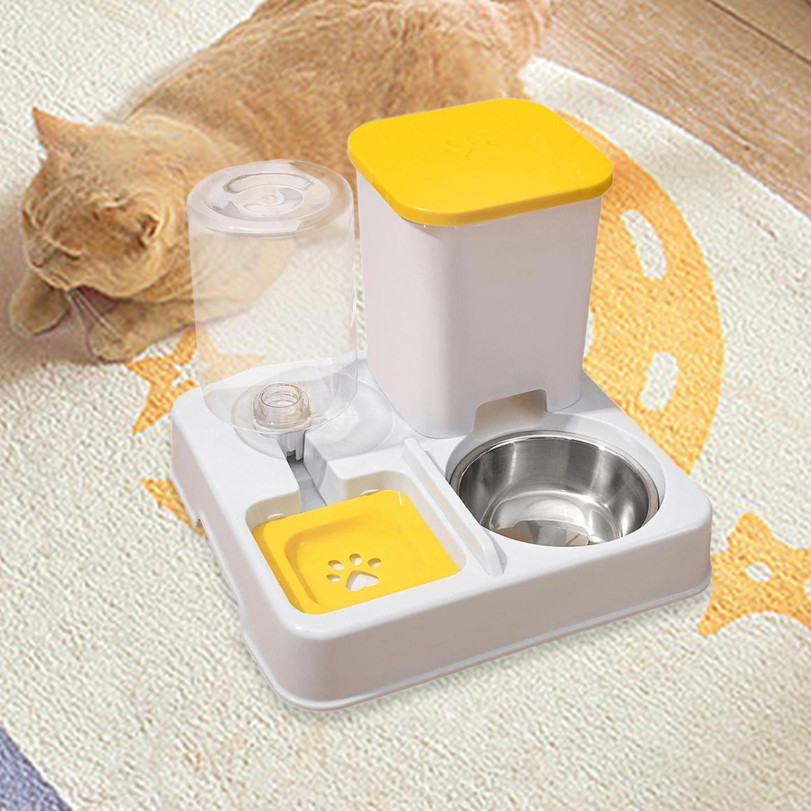 Serenable Automatic Dog Cat Feeder 2 in 1 Feeder and Water Dispenser Easily Clean Large Capacity Dry and Wet Separation for Dogs Rabbits yellow white