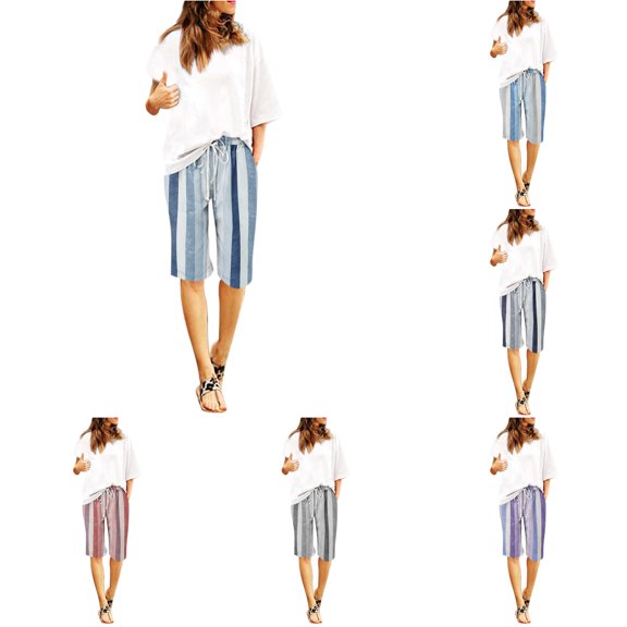 NinXxx Women's Drawstring Elastic Waist Summer Soft Cute Beach Shorts with PocketsBlue S
