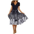 thumbnail image 2 of Robes d'Été Robe d'Été Femmes Mode Été Casual Manches Courtes V-Cou Robe d'Impression en Vrac Marine M, 2 of 6