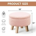 thumbnail image 2 of Ottomane de Rangement, Repose-Pieds Rond Moderne avec Siège Rembourré Doux, Repose-Pieds en Velours Teddy avec Pattes en Bois, Petite Table d'Appoint Ou Support pour Plante pour Couloir, Salon (Rose), 2 of 8