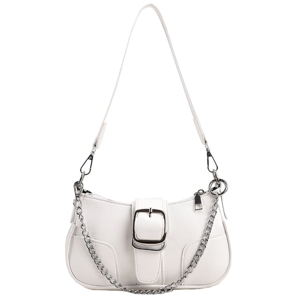 Bolso Axila Con Cadena para Mujer Bolso Elegante Color Sólido Bolso para Mujer (blanco)