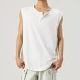 thumbnail image 4 of Ofreoo Men's Essentials Midweight Sleeveless Muscle Tee Vintage Solid Color Button Fashionable Leisure Fitness Tank Top on Clearance, 4 of 4