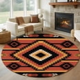 thumbnail image 2 of Aztec Southwest Large Area Rugs for Bedroom Living Room, Soft Non Slip Carpet Bedside Rug, Orange Black Boho Tribes Abstract Round Floor Cover Kitchen Accent Rug 8' for Dining Room/Office, 2 of 9