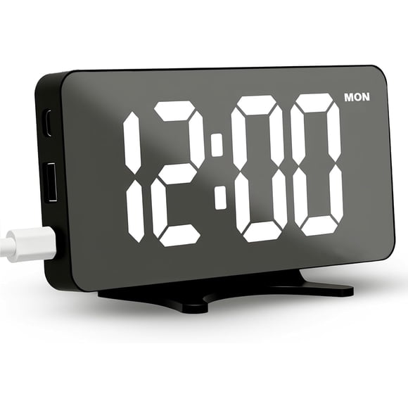Digital Alarm Clock for Bedroom, Easy Setup Electronic Dual Alarm Clock with Large Numbers, Power-Off Memory Adjustable Brightness Bedside Clock with 5 Alarm Modes, 12/24H Display for Home, Office