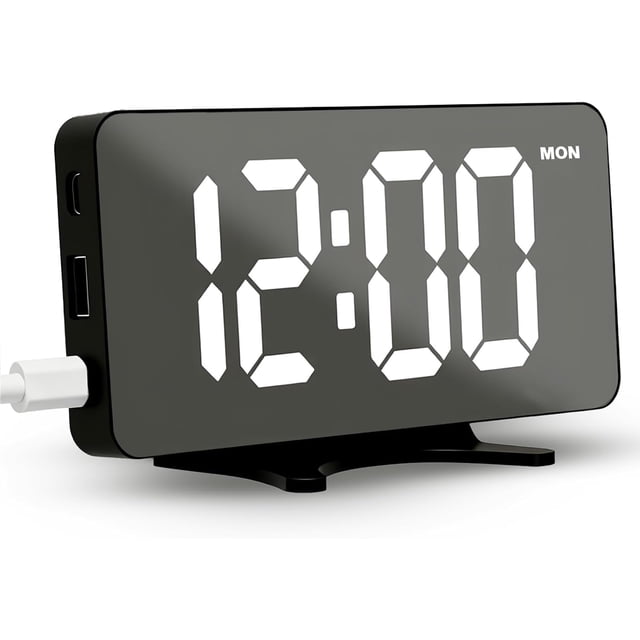 Digital Alarm Clock for Bedroom, Easy Setup Electronic Dual Alarm Clock with Large Numbers, Power-Off Memory Adjustable Brightness Bedside Clock with 5 Alarm Modes, 12/24H Display for Home, Office