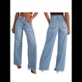 thumbnail image 2 of Pantalones Vaqueros de Pierna para Mujer, Cintura Alta, Elásticos, con Dobladillo Sin Rematar Azul S, 2 of 7