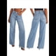 thumbnail image 2 of Pantalones Vaqueros de Pierna para Mujer, Cintura Alta, Elásticos, con Dobladillo Sin Rematar Azul L, 2 of 7