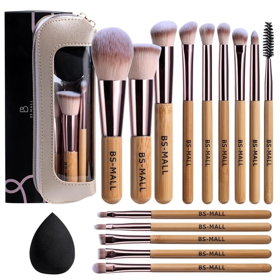 Professional 14-Piece Travel Makeup Brush Set with Makeup Sponge & Portable Case – Foundation, Powder, Concealer, Eyeshadow, Blush Brushes for On-the-Go Beauty