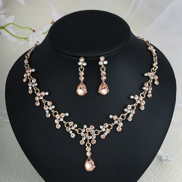 Nvzi Conjunto de joyas de novia con forma de lágrima y diamantes de imitación, collar y pendientes para boda, A21