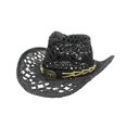 thumbnail image 3 of Valora Women Men Summer Western Cowboy Shapeable Straw Hollowed Out Sun Hat Black Black, 3 of 3