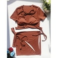 thumbnail image 5 of Elainilye Fashion Swimsuits for Women 2024 Four-piece Suit Bandage Solid Sexy Bikini Push-Up Padded Swimwear Beachwear Set,Brown, 5 of 9