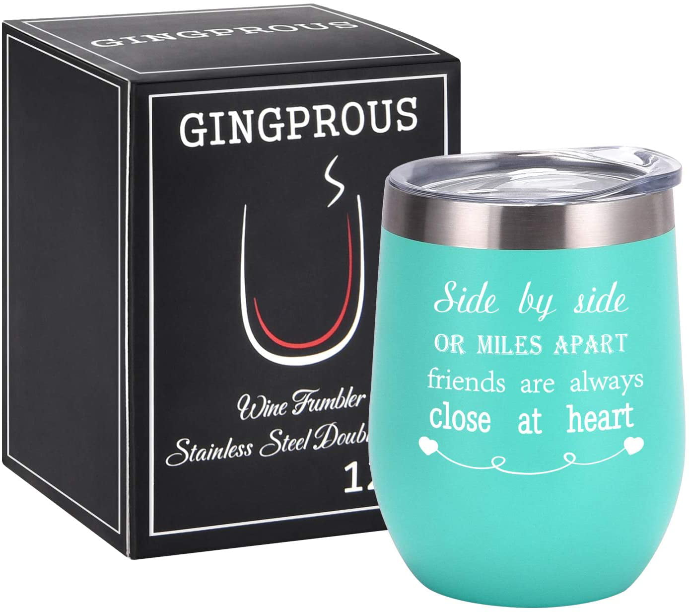 12 Oz Stainless Steel Insulated Friends Wine Tumbler Set of 2 Side By Side or Miles Apart Friends Are Always Close at Heart Wine Tumbler for Friendship Good Friends Long Distance Friends Women Mint 