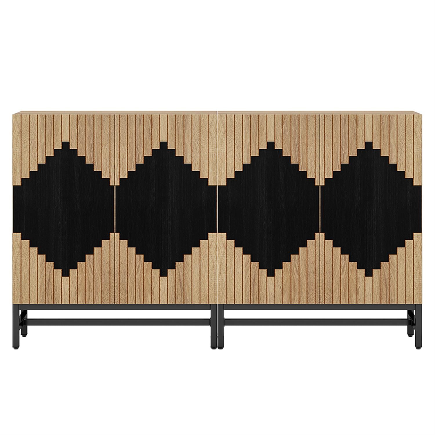 Demi Bonn 63" Sideboard Buffet Storage Cabinet with Doors, Farmhouse Credenza Accent Cabinet for Kitchen Entryway Living Dining Room, Beige