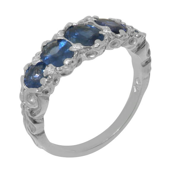 LBG British Made 925 Sterling Silver Natural Sapphire Womens Band Ring - 33 size options - Size 10