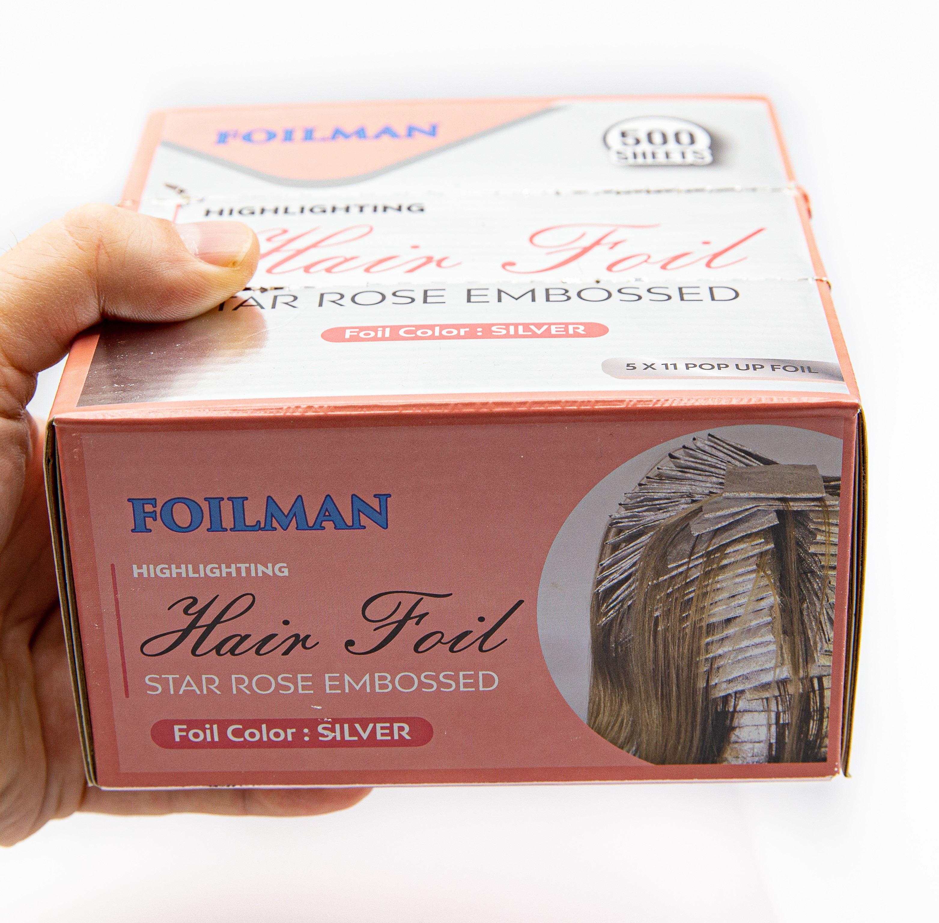 Foilman Pre Cut Silver Pop-Up Hair Foil, Star Rose Embossed Highlighting Aluminum Foil - 5 x 11 Inch - 2 Pack (1000 Sheets)
