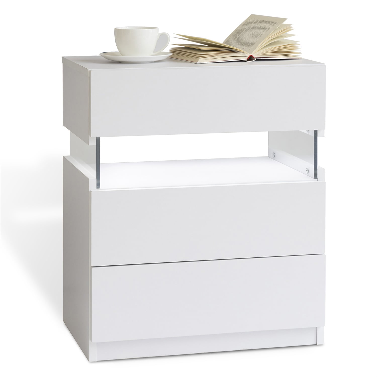 Hommoo 3 Drawer Dresser LED Nightstands, End Table Bedside Tables for Bedroom, Living Room, White