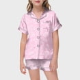 thumbnail image 3 of LRen Girls Easter Outfits Size 6 Cartoon Rabbit Short Sleeve Shirt Tops + Shorts Pants Loose Silk Button Down Collared Easter 2-Piece Gifts for Girls, 3 of 6