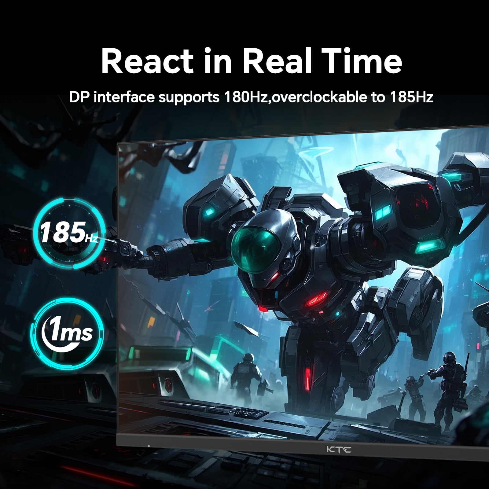 KTC 24 Inch Gaming Monitor 180Hz - 2K 1440P Computer Monitors, Fast IPS Monitor with HDR400, Adaptive Sync, Up to 185Hz, HDMI 2.0 & DisplayPort 1.4, Height Adjustable, VESA Mount, H24T7