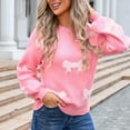 thumbnail image 5 of Womens Sweaters Plus Size Long Sleeve Round-Neck Bow Tie Knitted Sweater Pink L, 5 of 6