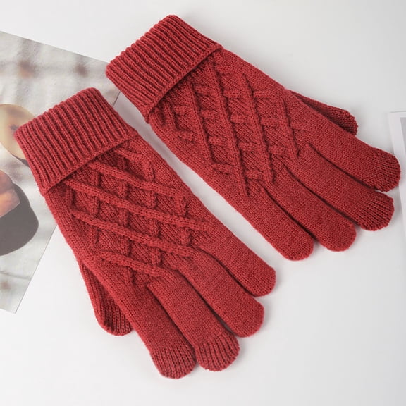 PInxai Winter Gloves for Women Texture Touchscreen Casual Gloves Cold Weather Warm Solid Color Gloves Outdoor,Red,L