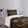 thumbnail image 3 of Ambesonne Fantasy Quilted Bedspread Set 2 Pcs, Mystery Girl Huge Snake, Twin Size, Green Brown Cinnamon, 3 of 5