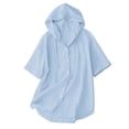 thumbnail image 6 of Women's Casual Short Sleeve Collar Hoodie Blouse, Solid Color Imitation Linen Top, 6 of 7